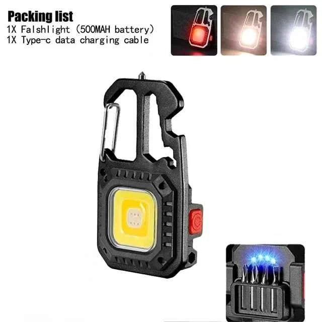 COB Keychain Work Light with Battery Display 8 Mode Rechargeable High Lumens Portable LED Light for Camping Hiking Running - Shoppiline