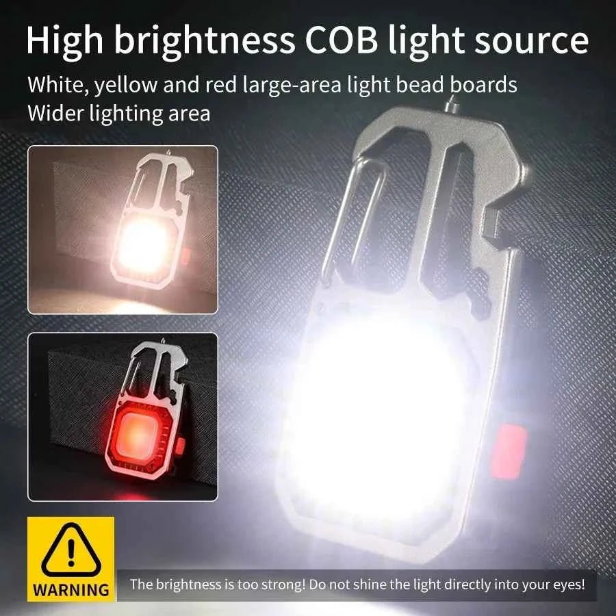 COB Keychain Work Light with Battery Display 8 Mode Rechargeable High Lumens Portable LED Light for Camping Hiking Running - Shoppiline
