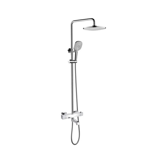 Classic Style Thermostatic Bathroom Rainshower Kits Dual Handle Faucets Square Design Chrome Finished Copper Material