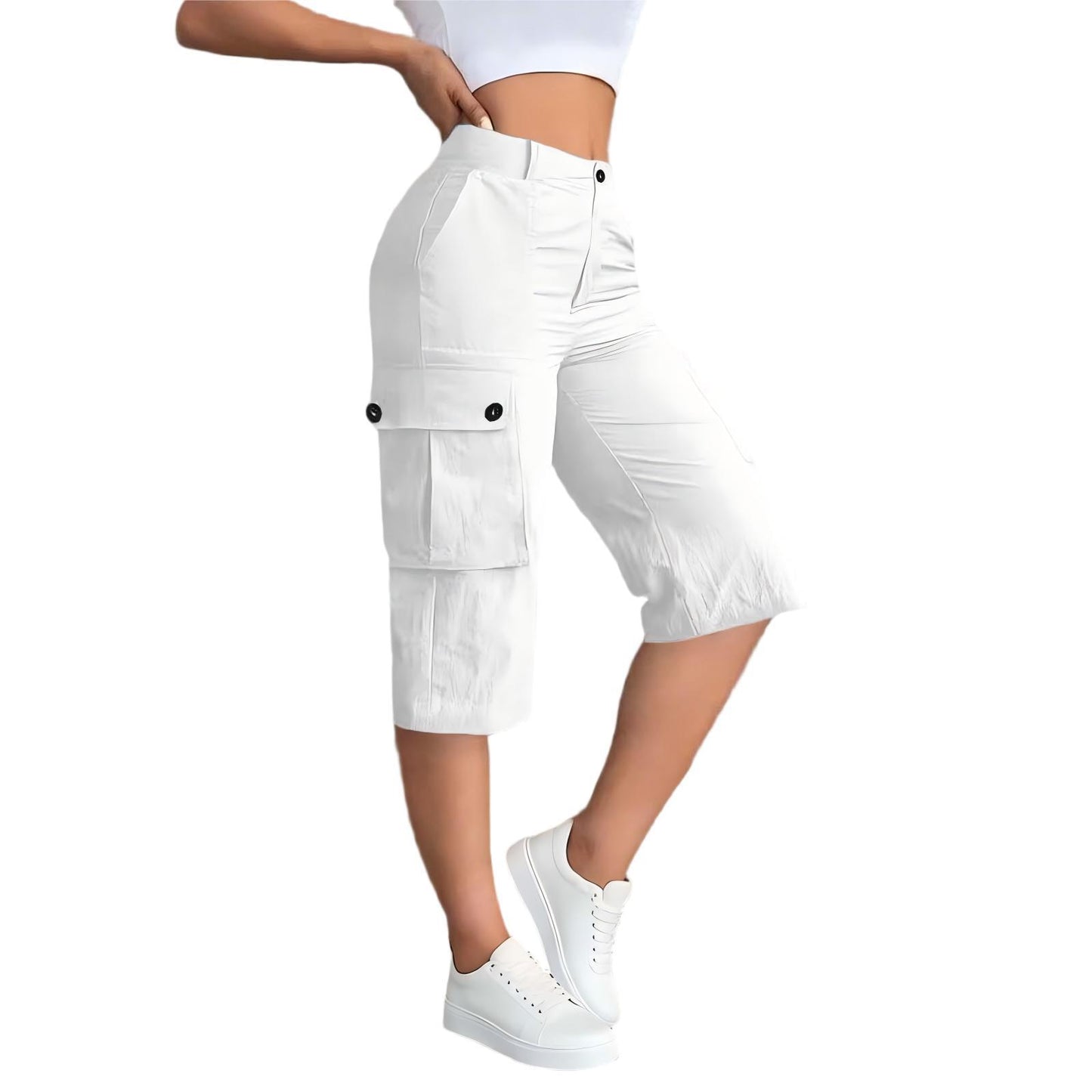 Womens Fashion Solid-Colored Casual Work Pants With Elasticized Back Waist