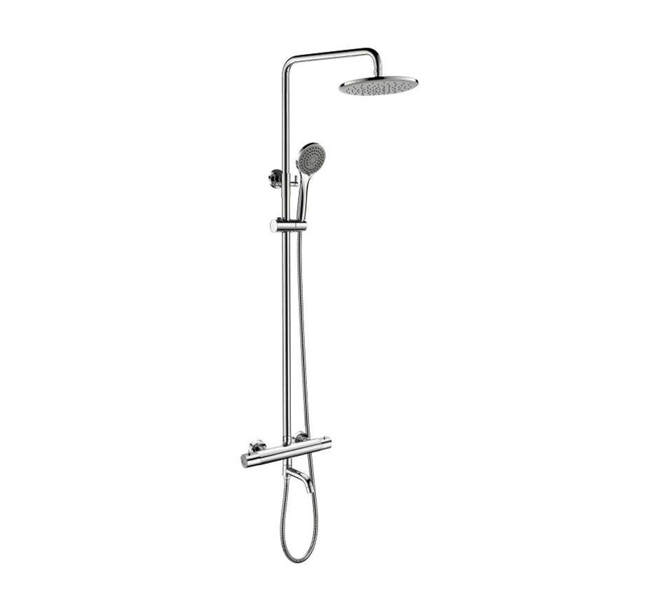 Classic Style Thermostatic Bathroom Rainshower Kits Dual Handle Faucets Square Design Chrome Finished Copper Material