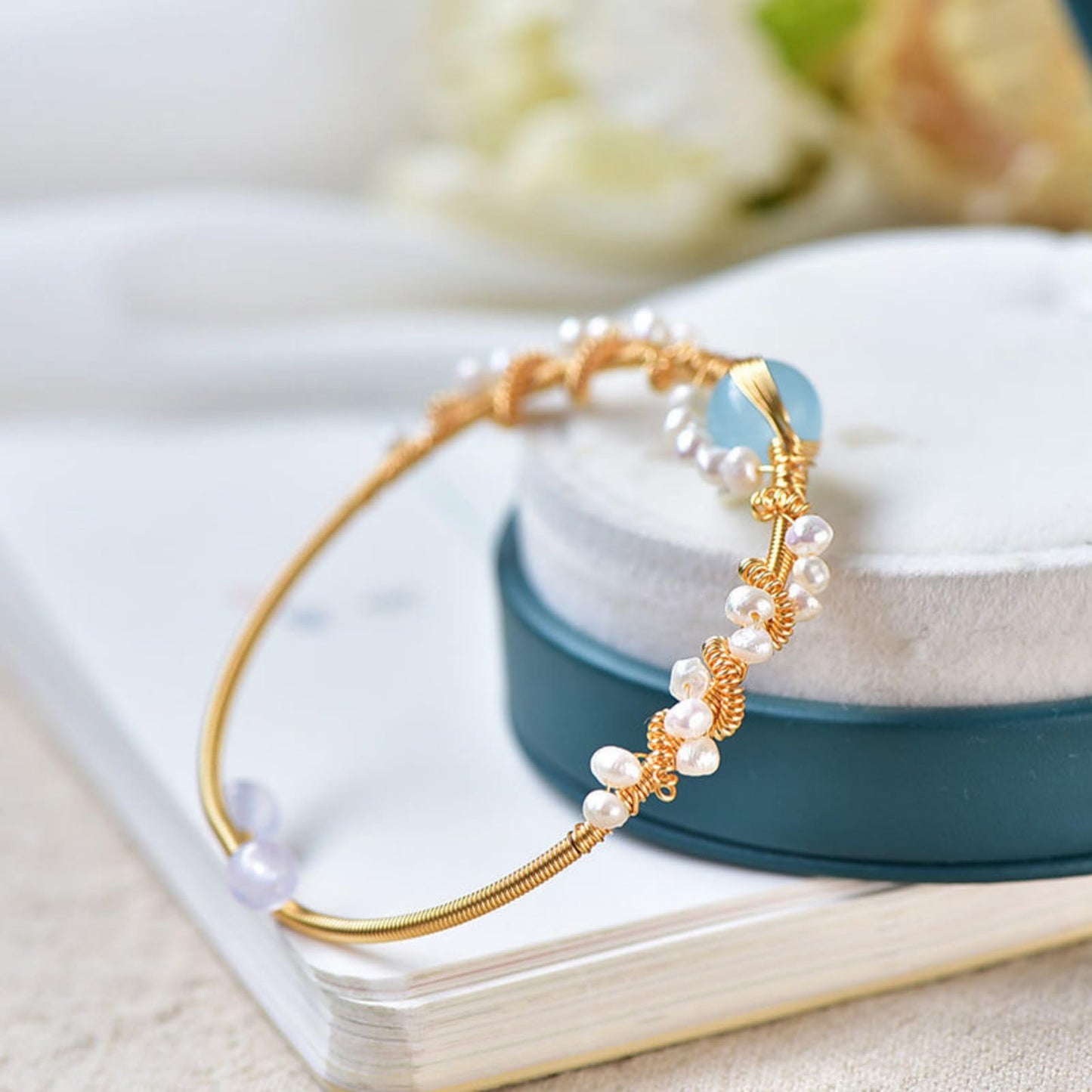 Perlenarmbänder für Damen, vergoldet, Perlenarmband, goldfarben, geflochten, Vintage-Stil, Armreifen, Mode-Armband