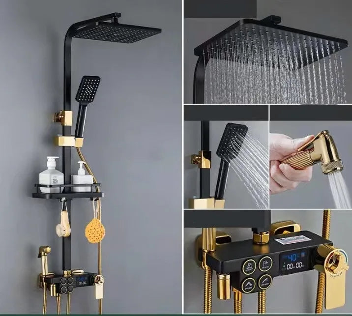 Bathroom Thermostatic Shower System LED Temperature Digital Display Shower Set
