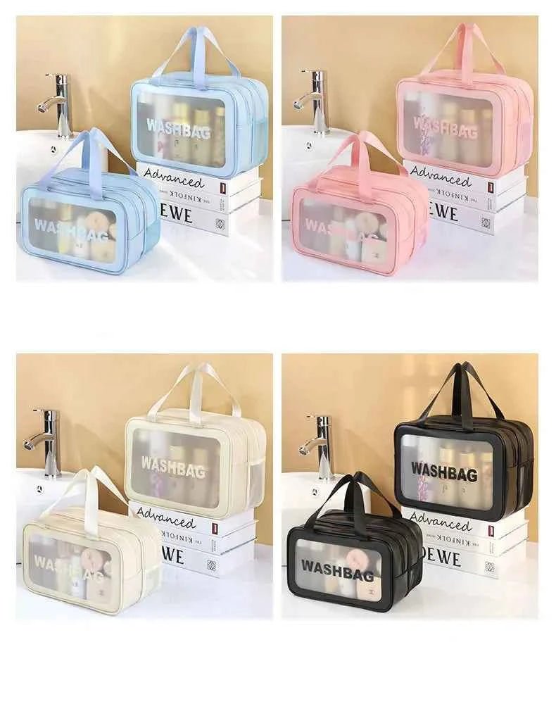 Dry - wet separation double transparent PU makeup bag portable washing bag cosmetic storage bag travel fitness swimming essentials - Shoppiline