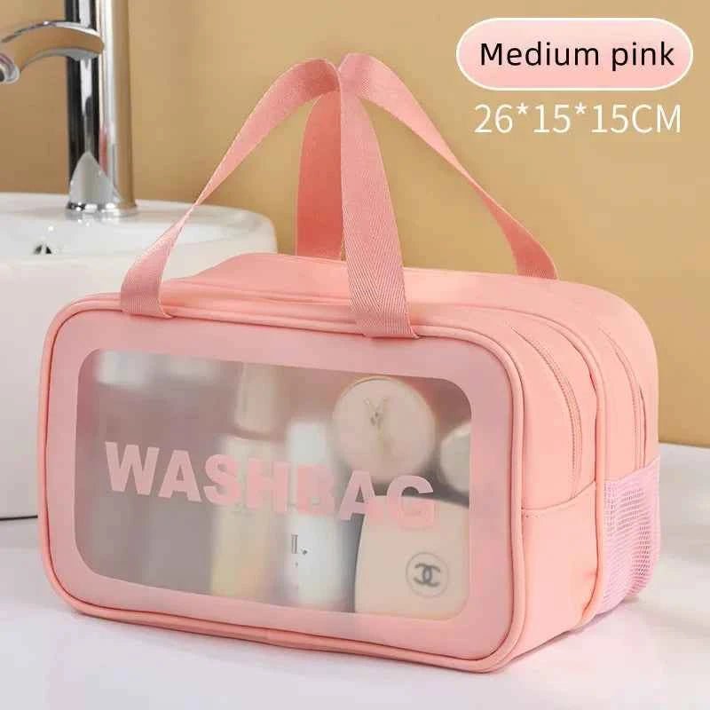Dry - wet separation double transparent PU makeup bag portable washing bag cosmetic storage bag travel fitness swimming essentials - Shoppiline