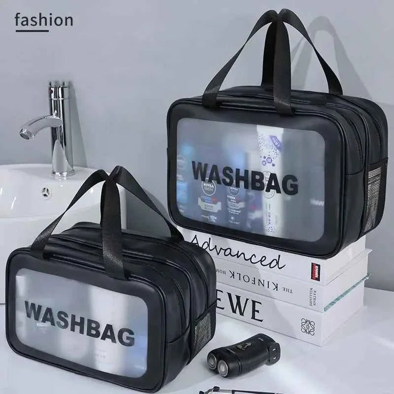Dry - wet separation double transparent PU makeup bag portable washing bag cosmetic storage bag travel fitness swimming essentials - Shoppiline