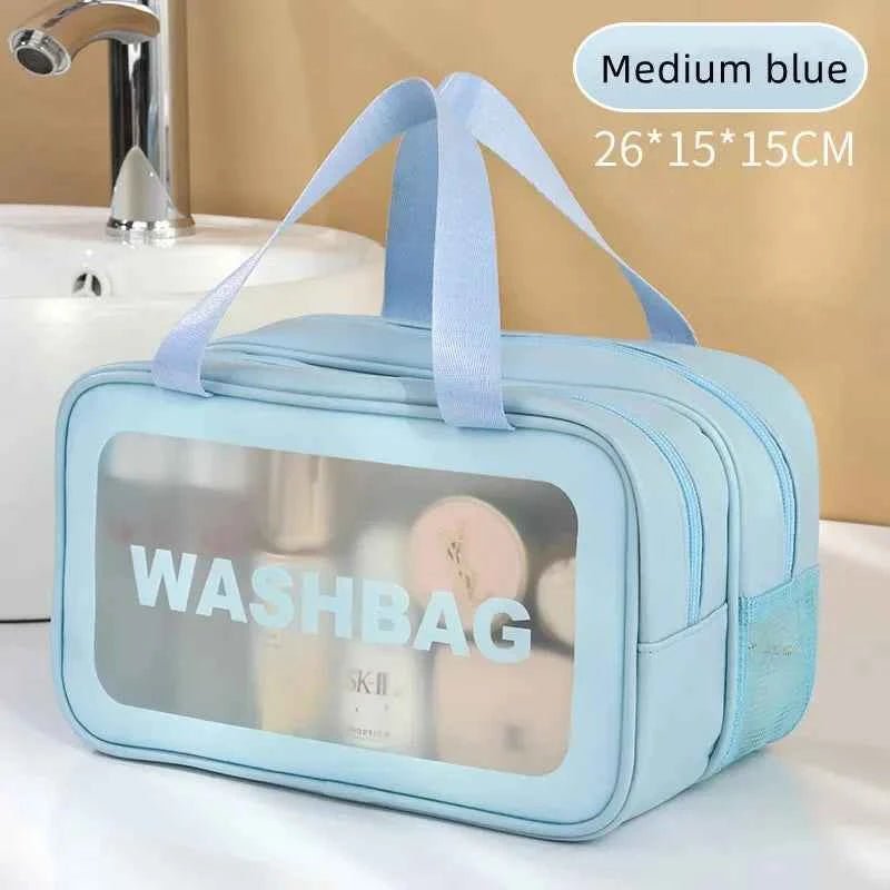 Dry - wet separation double transparent PU makeup bag portable washing bag cosmetic storage bag travel fitness swimming essentials - Shoppiline