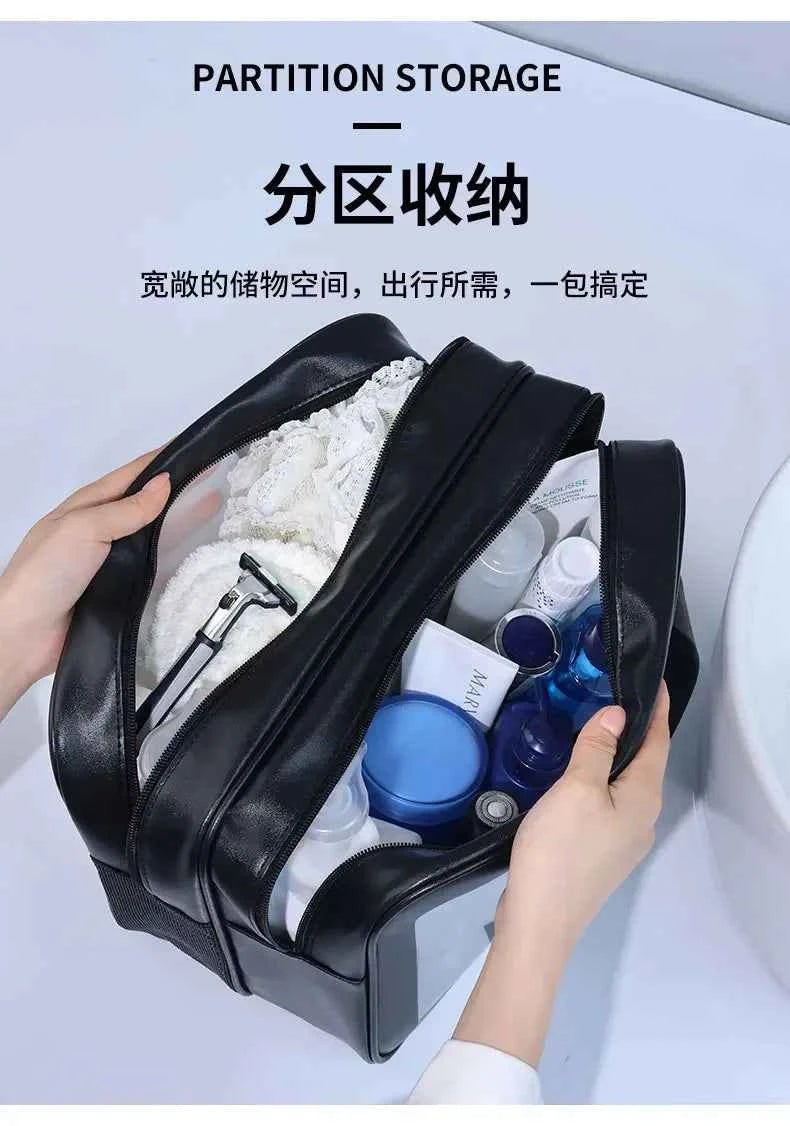 Dry - wet separation double transparent PU makeup bag portable washing bag cosmetic storage bag travel fitness swimming essentials - Shoppiline