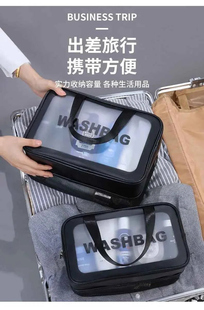 Dry - wet separation double transparent PU makeup bag portable washing bag cosmetic storage bag travel fitness swimming essentials - Shoppiline
