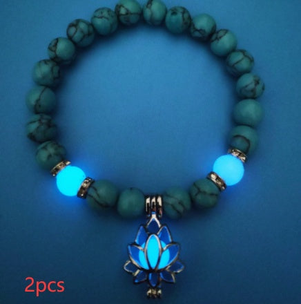 Energie Leuchtender Lotus Naturstein Armband Yoga Heilung Leuchtendes Armband im Dunkeln Leuchtende Perlen Armband Für Männer Frauen Gebet Buddhismus