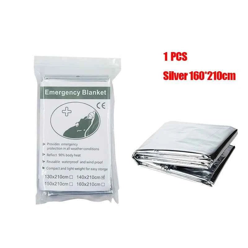 Emergency Thermal Poncho Blanket Lightweight Folding Water Resistant Windproof Sunshade Reusable First Aid Camping Mat Pad Cover - Shoppiline