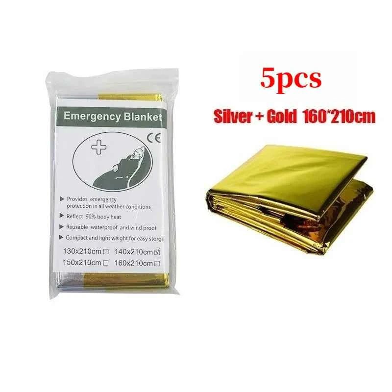 Emergency Thermal Poncho Blanket Lightweight Folding Water Resistant Windproof Sunshade Reusable First Aid Camping Mat Pad Cover - Shoppiline