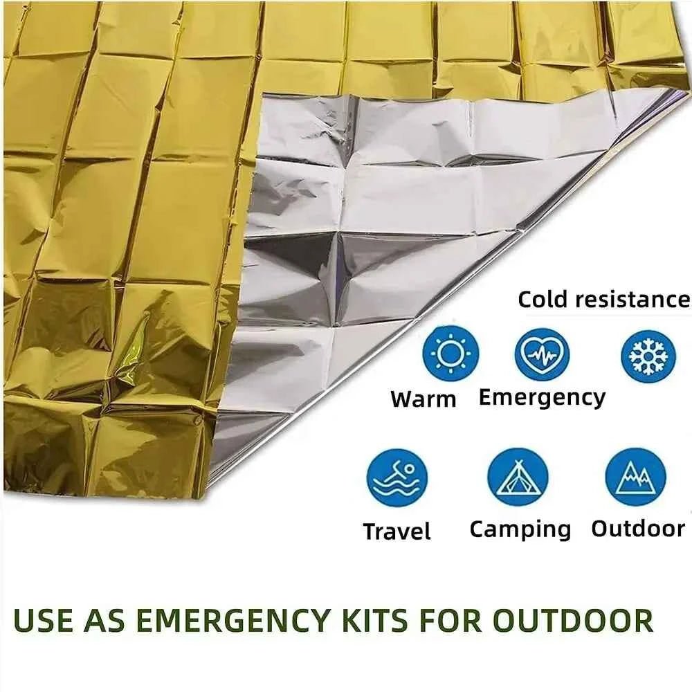 Emergency Thermal Poncho Blanket Lightweight Folding Water Resistant Windproof Sunshade Reusable First Aid Camping Mat Pad Cover - Shoppiline