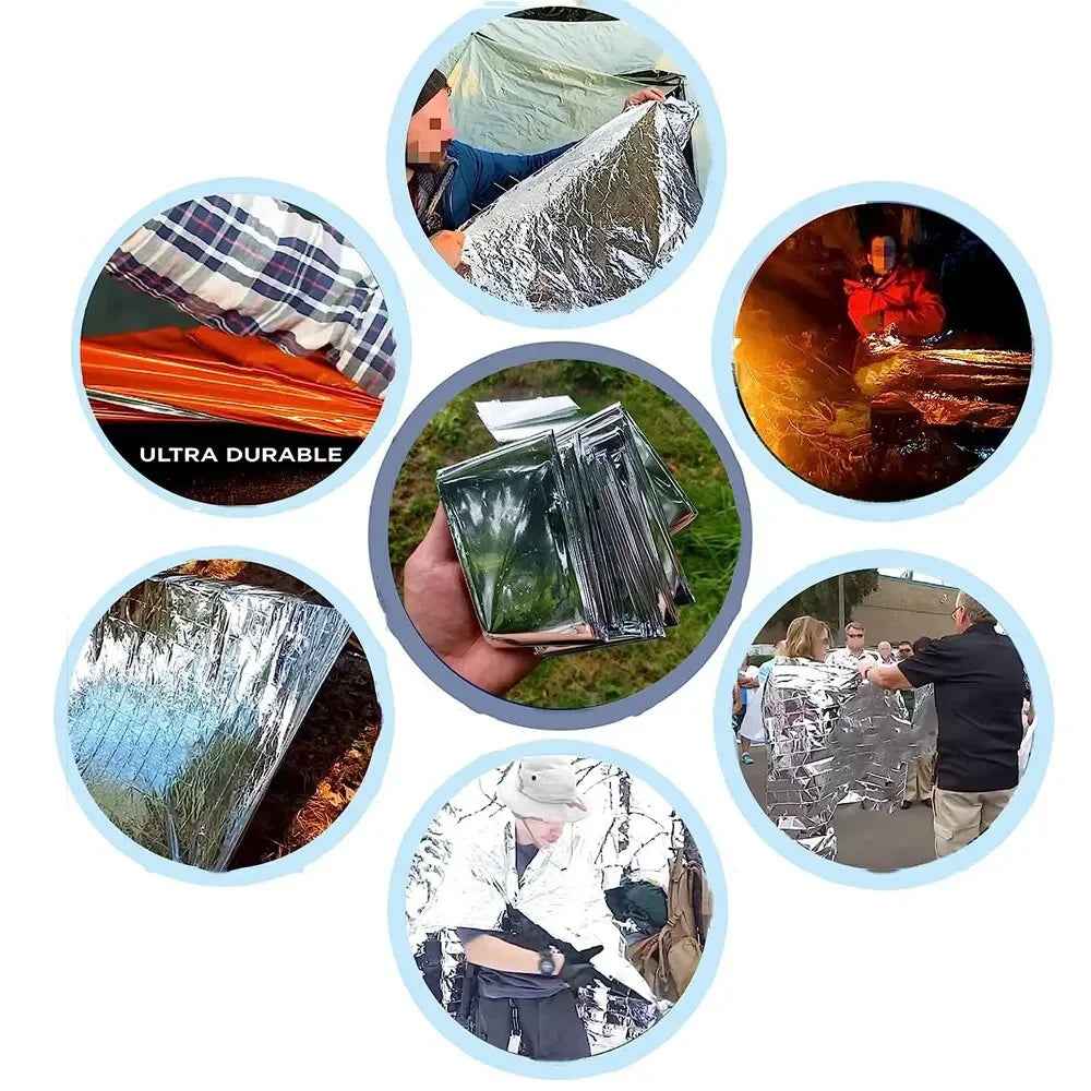 Emergency Thermal Poncho Blanket Lightweight Folding Water Resistant Windproof Sunshade Reusable First Aid Camping Mat Pad Cover - Shoppiline