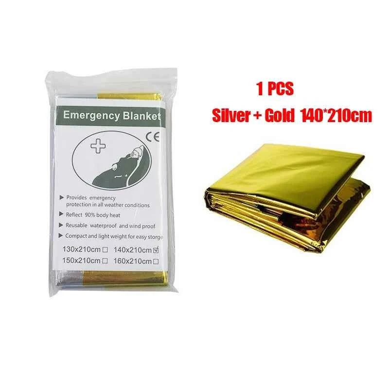 Emergency Thermal Poncho Blanket Lightweight Folding Water Resistant Windproof Sunshade Reusable First Aid Camping Mat Pad Cover - Shoppiline