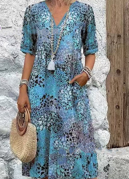 Lace V-neck Short-sleeve Dress For Women