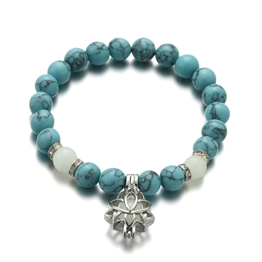 Energie Leuchtender Lotus Naturstein Armband Yoga Heilung Leuchtendes Armband im Dunkeln Leuchtende Perlen Armband Für Männer Frauen Gebet Buddhismus