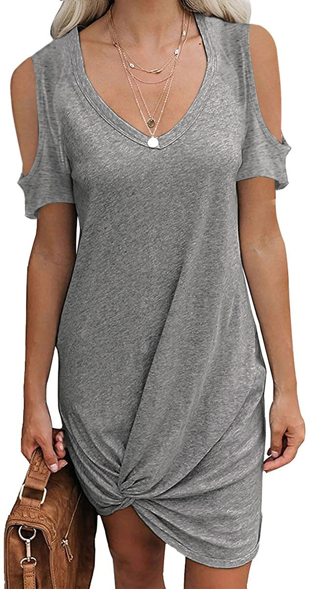 Solid-color Springsummer Off-shoulder Twisted T-shirt Dress Womens Clothing