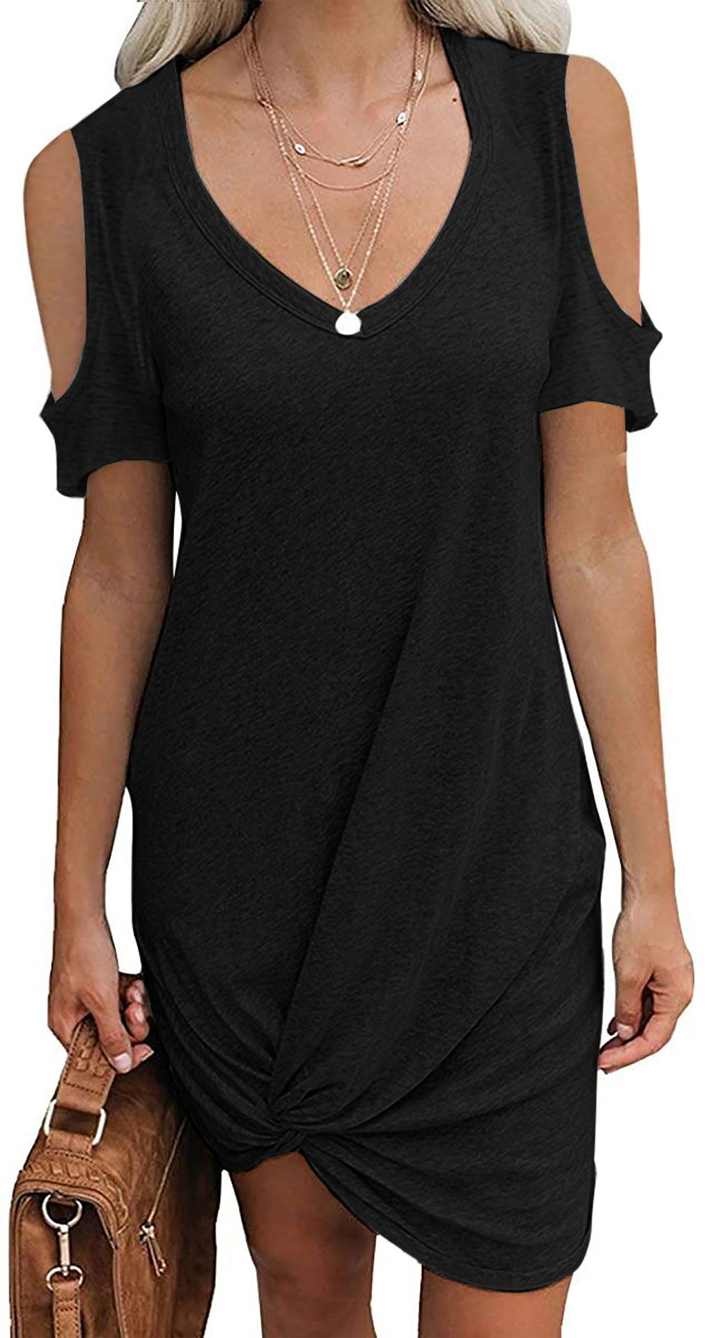Solid-color Springsummer Off-shoulder Twisted T-shirt Dress Womens Clothing