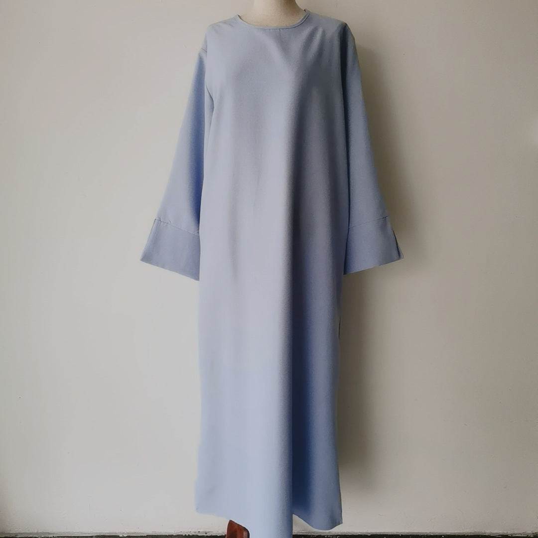 Round-neck Simple Solid-color Loose-fitting Straight-cut Elegant Dress