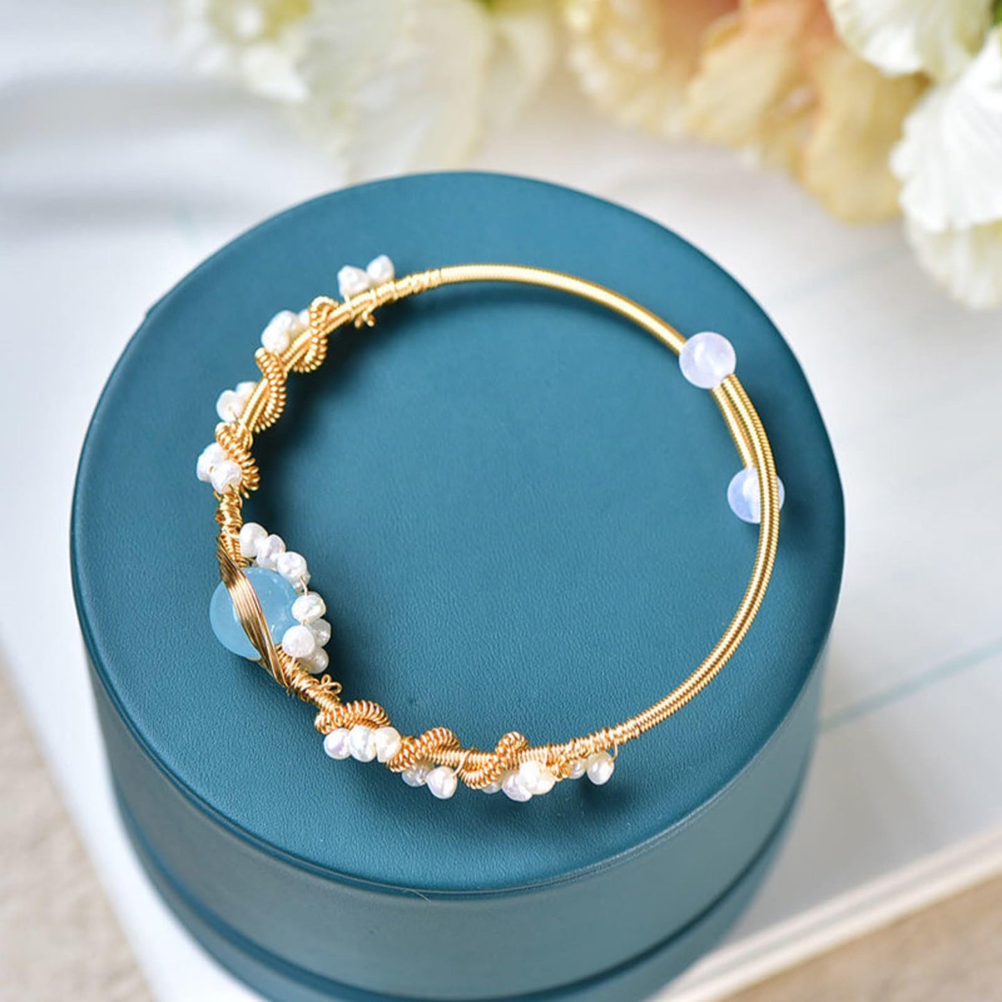 Perlenarmbänder für Damen, vergoldet, Perlenarmband, goldfarben, geflochten, Vintage-Stil, Armreifen, Mode-Armband