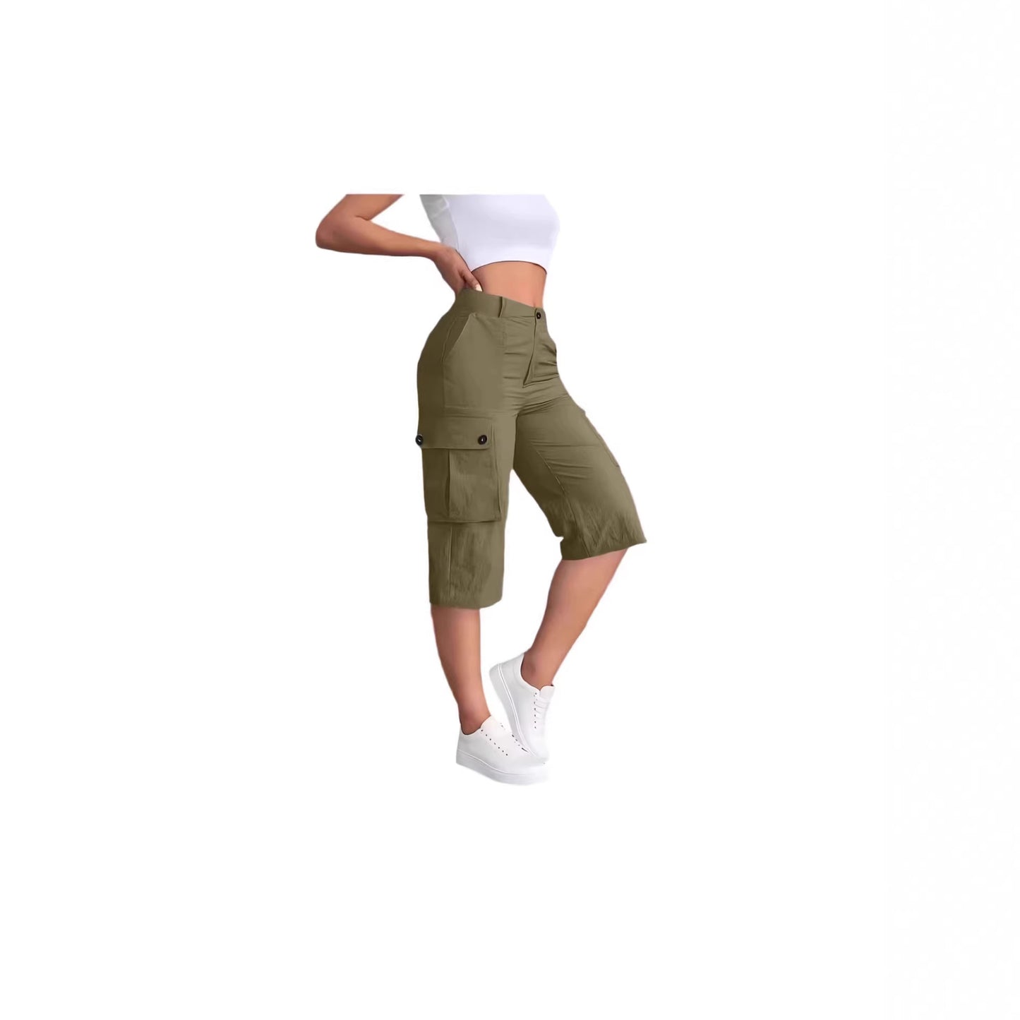 Womens Fashion Solid-Colored Casual Work Pants With Elasticized Back Waist
