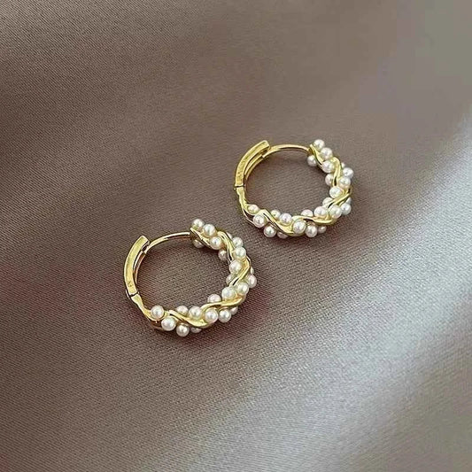 French Imitation Pearl Circel Earring Small Round Hoop Earrings For Women New Design Texture Earrings Jewelry Elegant Gift - Shoppiline