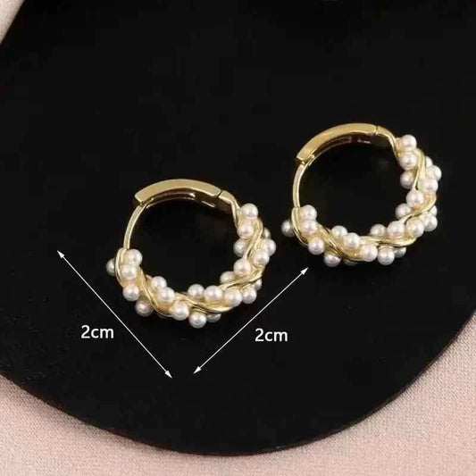 French Imitation Pearl Circel Earring Small Round Hoop Earrings For Women New Design Texture Earrings Jewelry Elegant Gift - Shoppiline