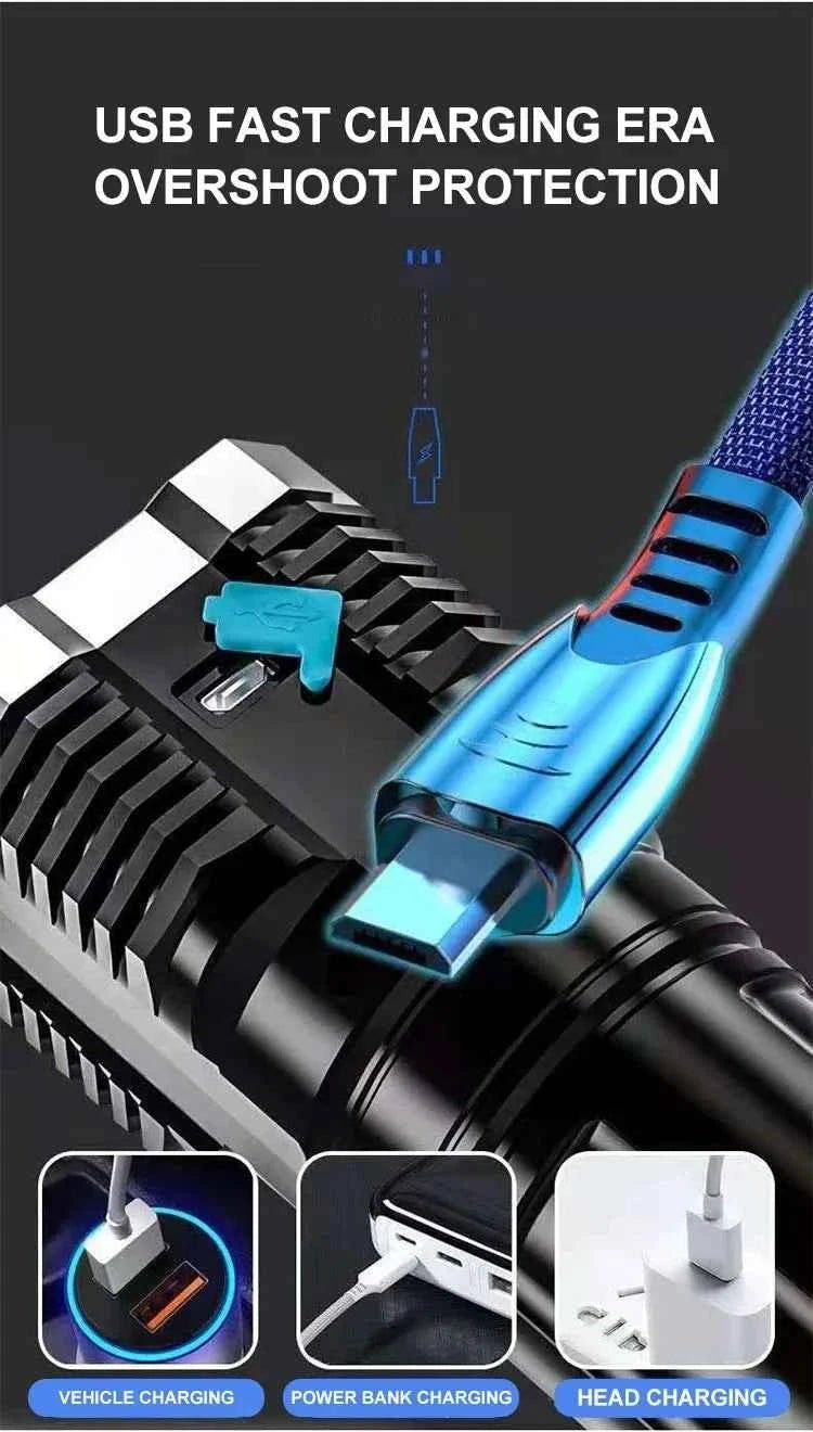 High Power LED Flashlights Camping Torch With 4 Lamp Beads And COB Side Light Rechargeable Portable Hand Lantern 4 Lighting Mode - Shoppiline