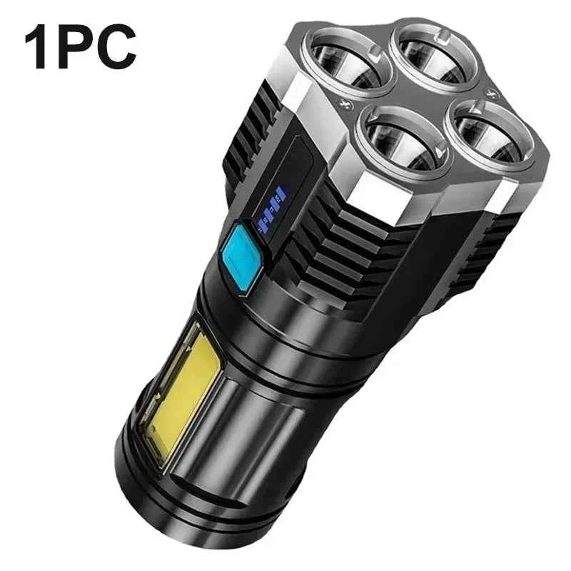 High Power LED Flashlights Camping Torch With 4 Lamp Beads And COB Side Light Rechargeable Portable Hand Lantern 4 Lighting Mode - Shoppiline