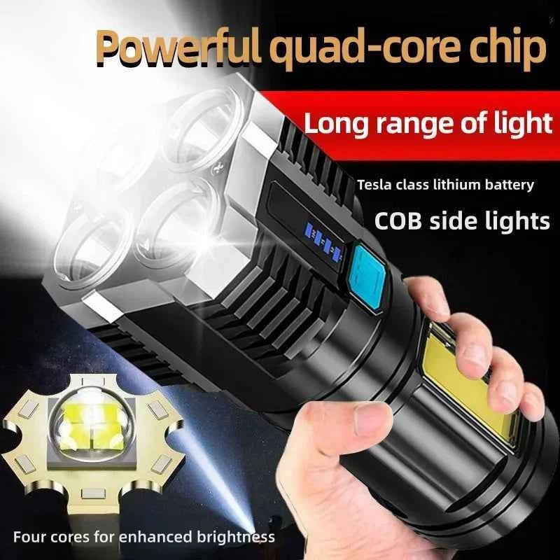 High Power LED Flashlights Camping Torch With 4 Lamp Beads And COB Side Light Rechargeable Portable Hand Lantern 4 Lighting Mode - Shoppiline