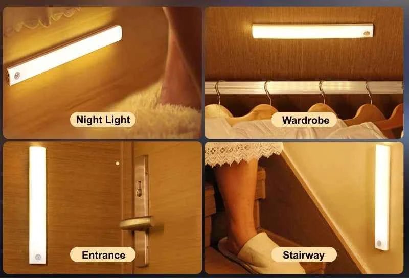 HOMEFISH Cabinet Light USB Rechargeable Motion Sensor LED Bar Light Induction Night Light Portable for Kitchen - Shoppiline
