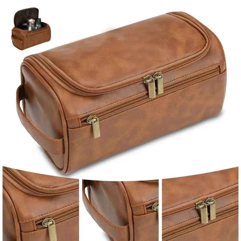 Large Leather Toiletry Bag Hanging Dopp Kit for Men Women Waterproof Wash Bag Cosmetic Storage Bag Ideal for Traveling & Outdoor - Shoppiline