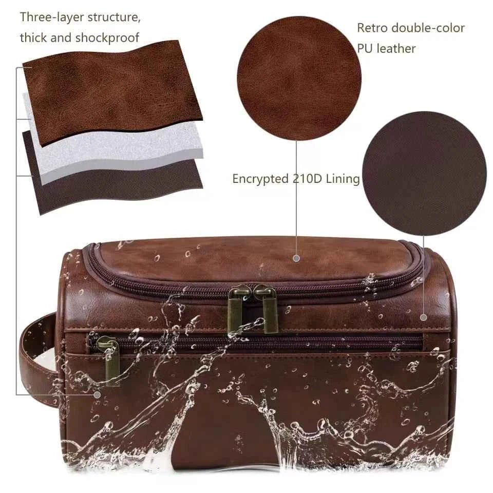 Large Leather Toiletry Bag Hanging Dopp Kit for Men Women Waterproof Wash Bag Cosmetic Storage Bag Ideal for Traveling & Outdoor - Shoppiline