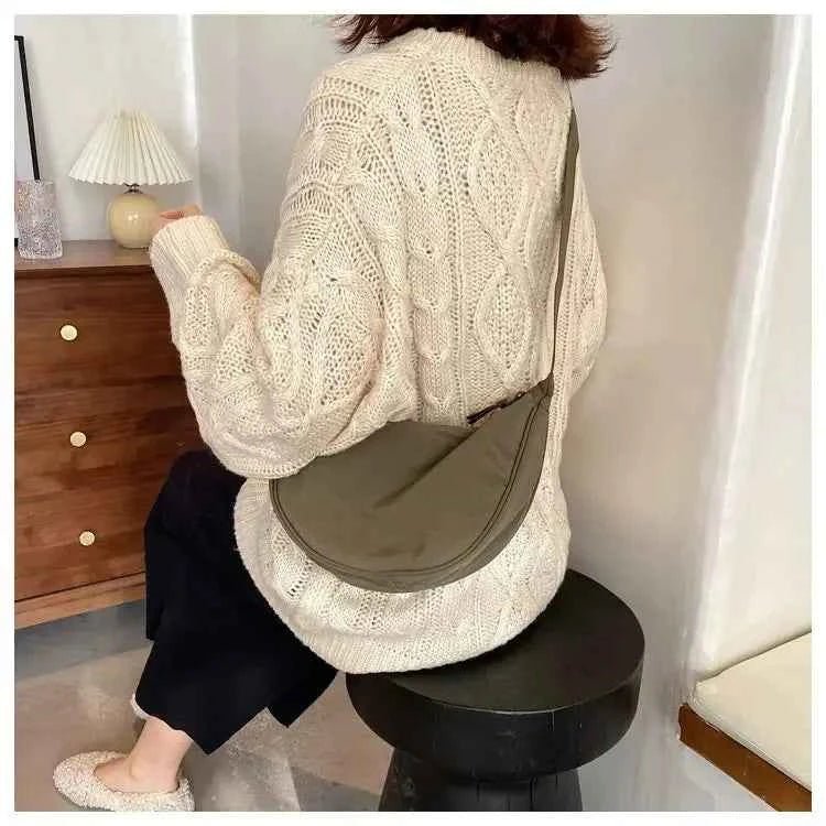 Men and Women Solid Color Chest Bag for Large Capacity Travel Crossbody Female Half Moon Bag Daily Cotton Filled Shoulder Bag - Shoppiline