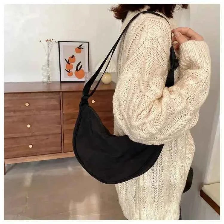 Men and Women Solid Color Chest Bag for Large Capacity Travel Crossbody Female Half Moon Bag Daily Cotton Filled Shoulder Bag - Shoppiline