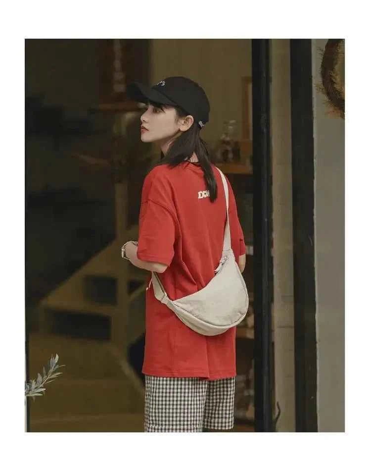 Men and Women Solid Color Chest Bag for Large Capacity Travel Crossbody Female Half Moon Bag Daily Cotton Filled Shoulder Bag - Shoppiline
