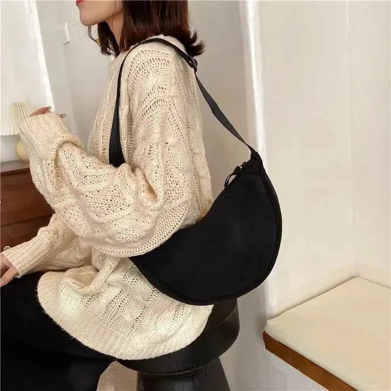 Men and Women Solid Color Chest Bag for Large Capacity Travel Crossbody Female Half Moon Bag Daily Cotton Filled Shoulder Bag - Shoppiline