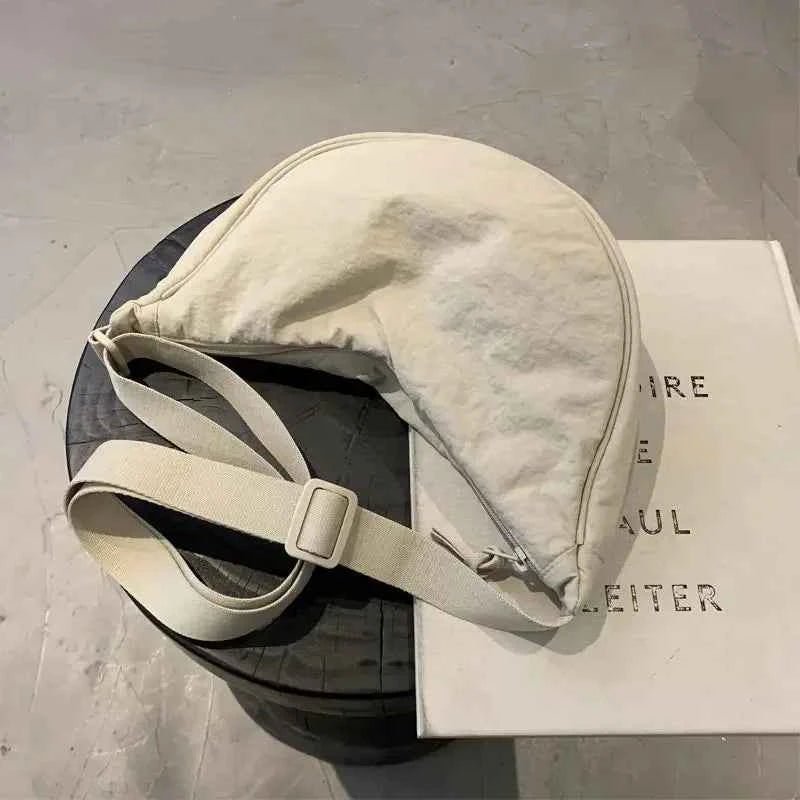 Men and Women Solid Color Chest Bag for Large Capacity Travel Crossbody Female Half Moon Bag Daily Cotton Filled Shoulder Bag - Shoppiline