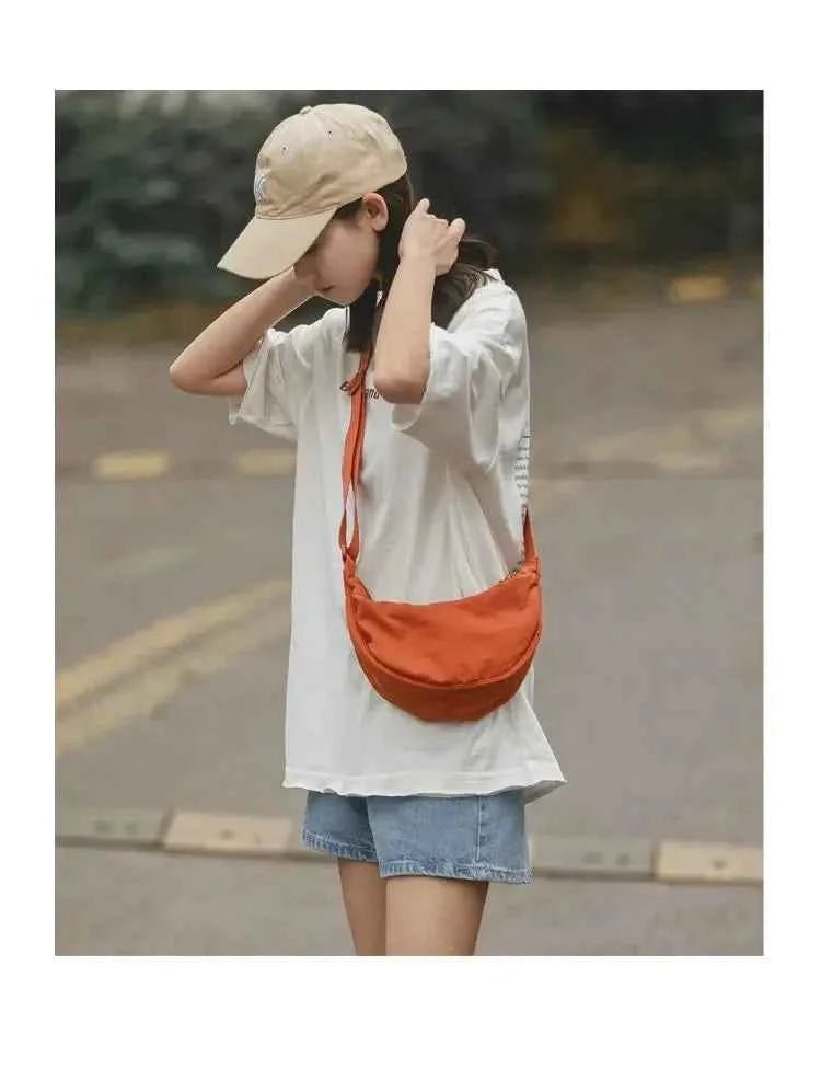Men and Women Solid Color Chest Bag for Large Capacity Travel Crossbody Female Half Moon Bag Daily Cotton Filled Shoulder Bag - Shoppiline