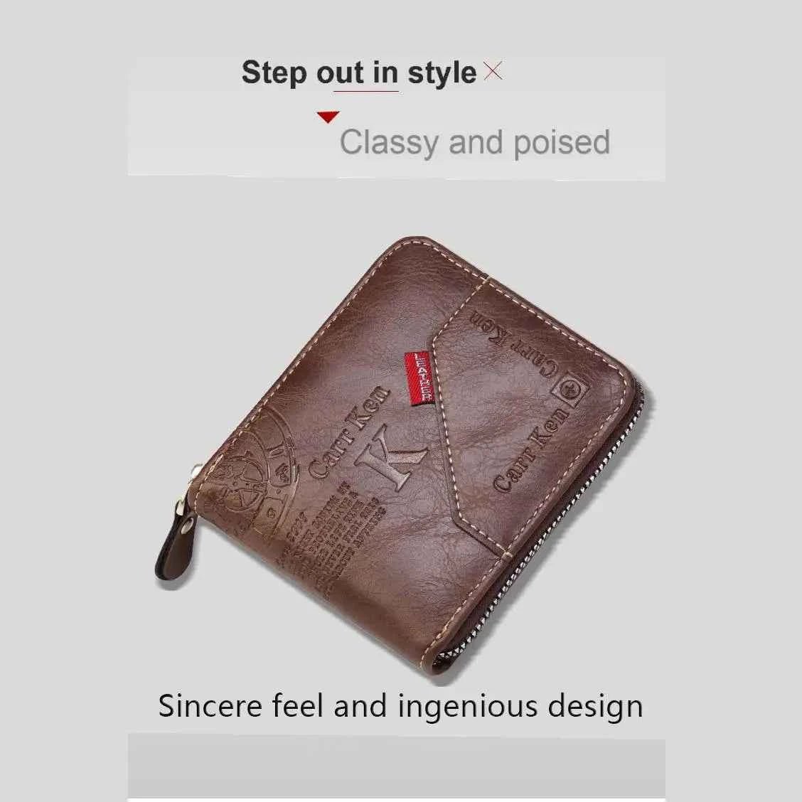Men's PU Waxed Oil Leather Wallet Short Bifold Coin Purse with All - Around Zipper for Cash And Cards - Shoppiline