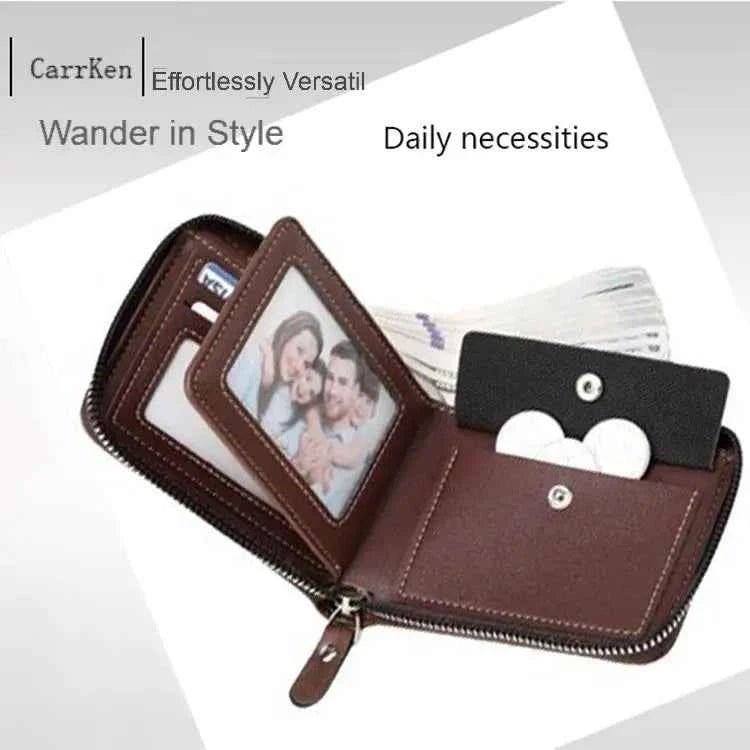 Men's PU Waxed Oil Leather Wallet Short Bifold Coin Purse with All - Around Zipper for Cash And Cards - Shoppiline