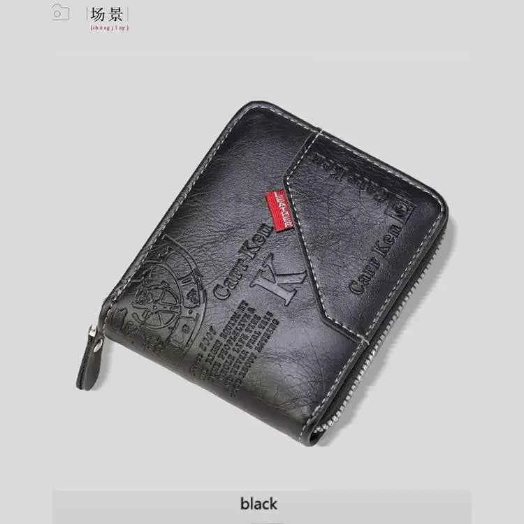 Men's PU Waxed Oil Leather Wallet Short Bifold Coin Purse with All - Around Zipper for Cash And Cards - Shoppiline