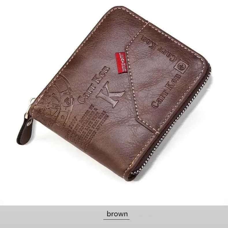 Men's PU Waxed Oil Leather Wallet Short Bifold Coin Purse with All - Around Zipper for Cash And Cards - Shoppiline