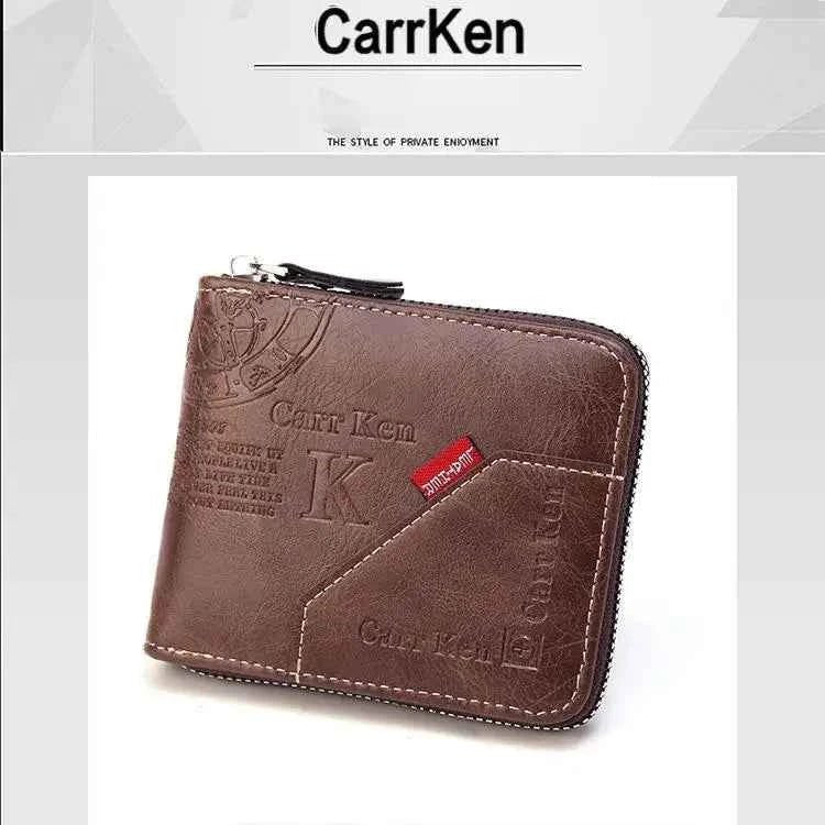 Men's PU Waxed Oil Leather Wallet Short Bifold Coin Purse with All - Around Zipper for Cash And Cards - Shoppiline