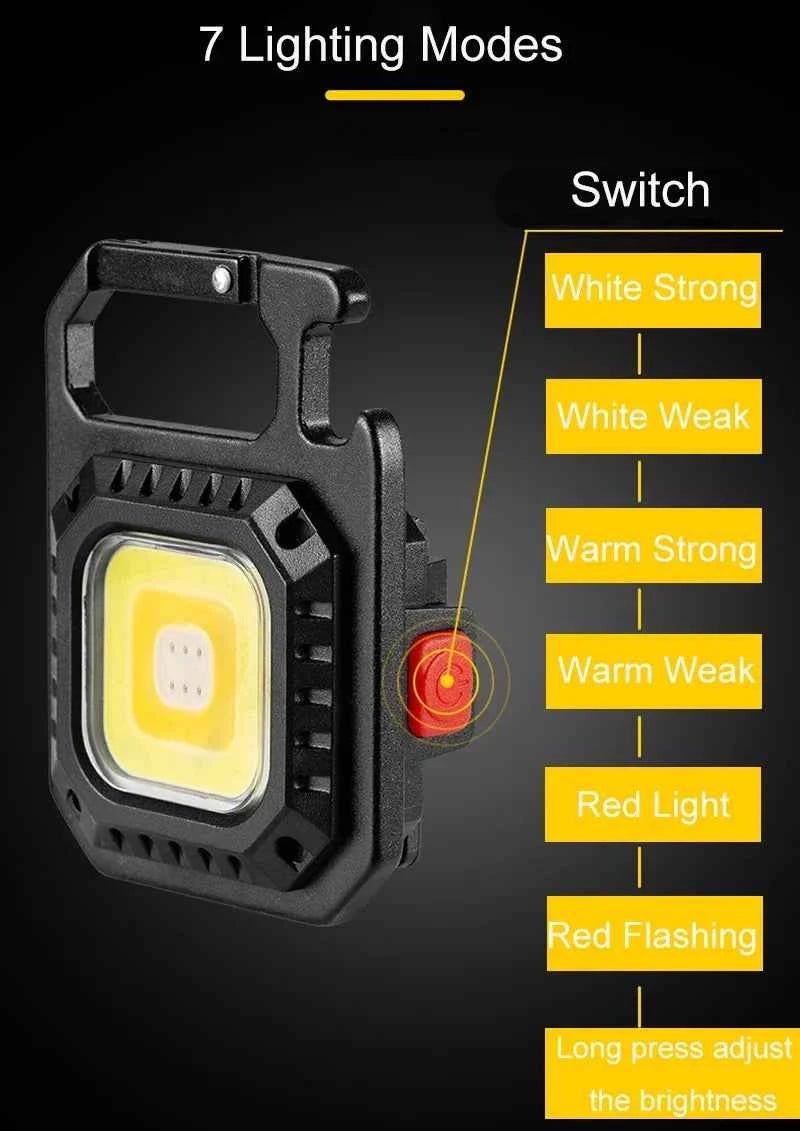 Mini LED Flashlight Magnetic COB Outdoor Camping Pocket Work Light 800 Lumens USB Rechargeable 7 Modes Spotlights - Shoppiline
