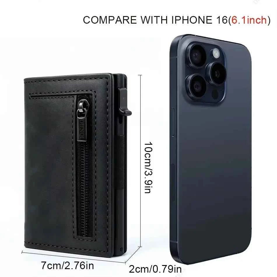 Minimalist Leather Wallet for Men Magnetic Pop Up Credit Card Holder RFID Blocking Luxury Vallet - Shoppiline