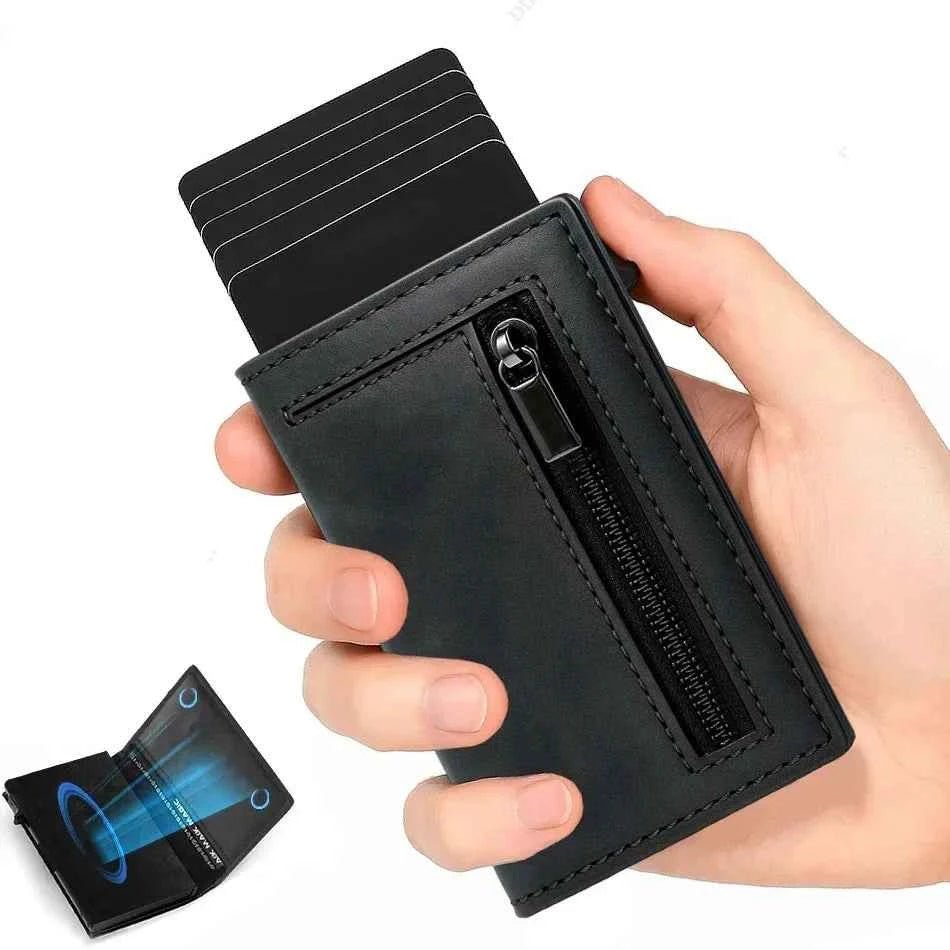 Minimalist Leather Wallet for Men Magnetic Pop Up Credit Card Holder RFID Blocking Luxury Vallet - Shoppiline