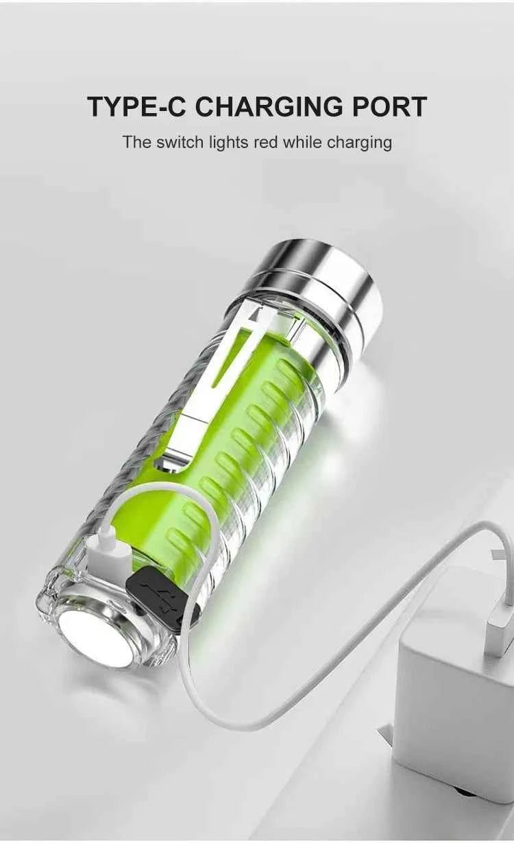 Multifunction Portable Torch Camping Lights USB C Rechargeable LED Flashlight LED MINI Keychain Light with Tail Magnet Uv Light - Shoppiline