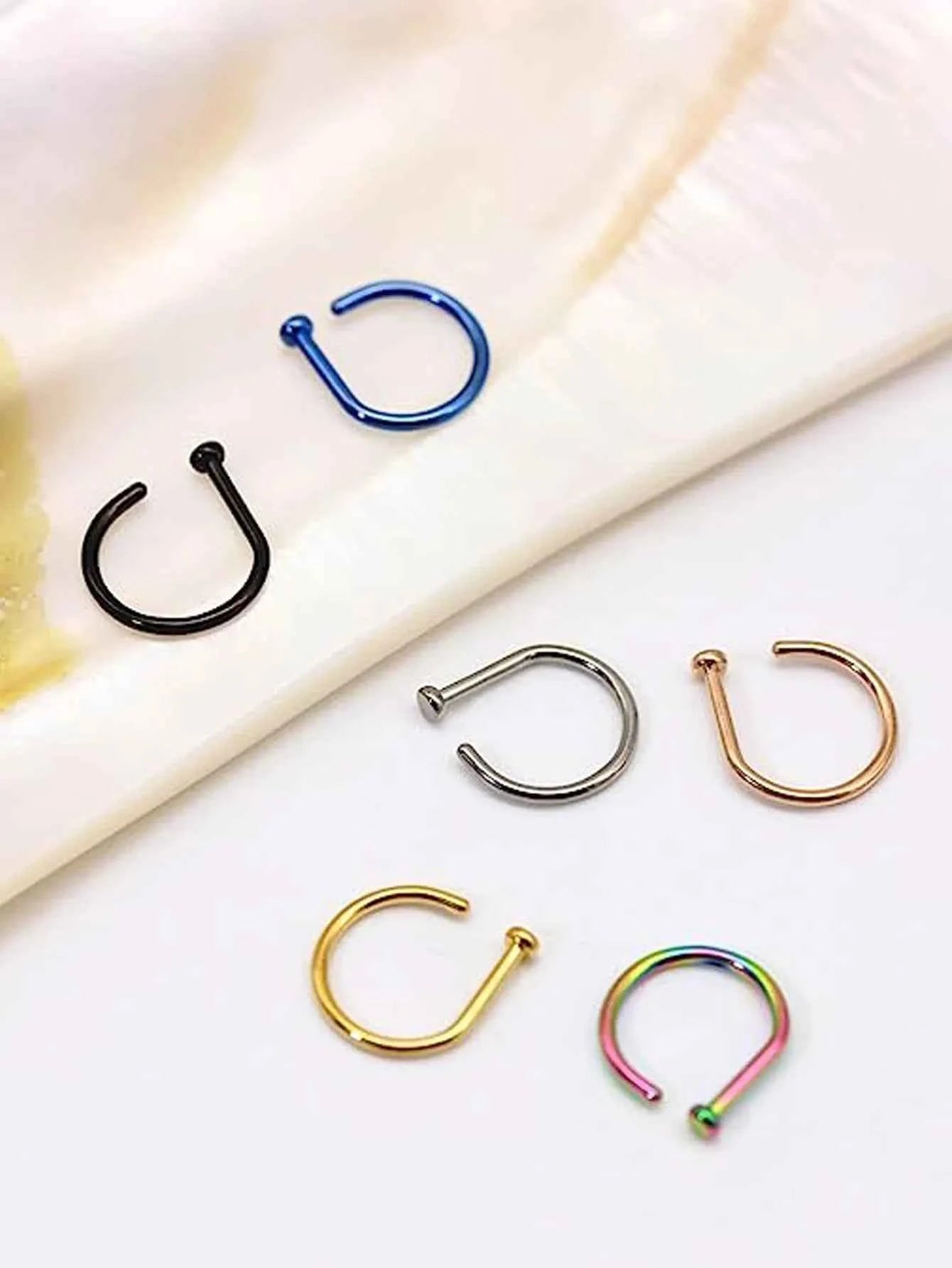 New Curved Barbells Fake Nose Piercing D Shaped Tragus Helix Stud Earring Hoop Septum Stainless Steel Ring Nostril Body Jewelry - Shoppiline